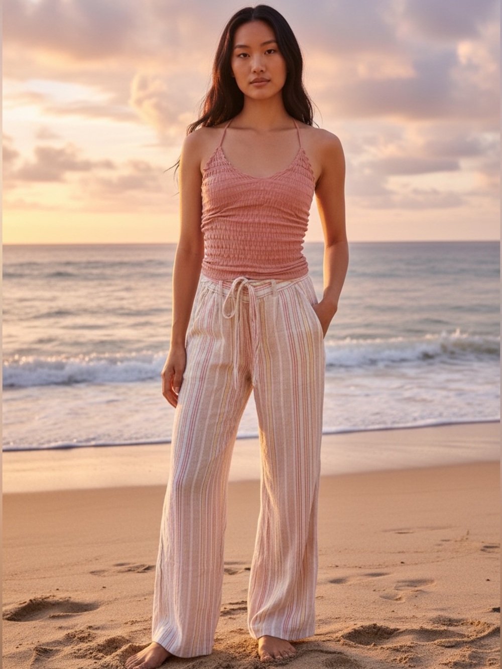 Jolt Striped Wide Leg Linen Rayon Pants Size S
